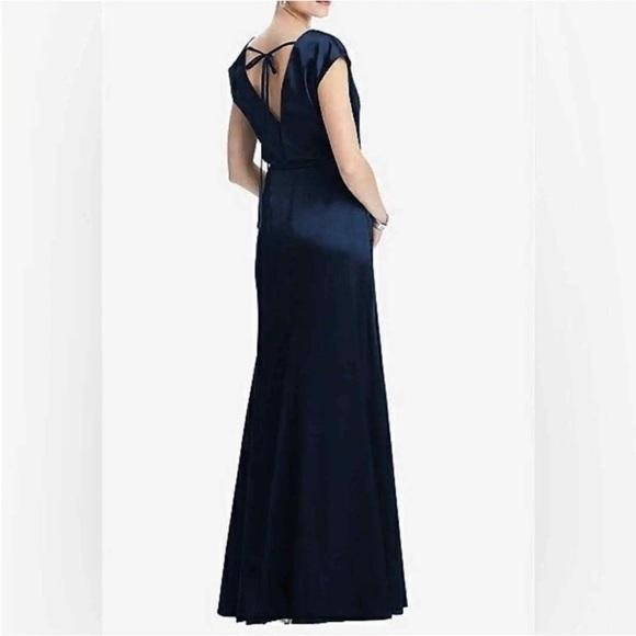 💙 DESSY COLLECTION CHARMEUSE V NECK SATIN DRESS GOWN MIDNIGHT 4 - Picture 3 of 8